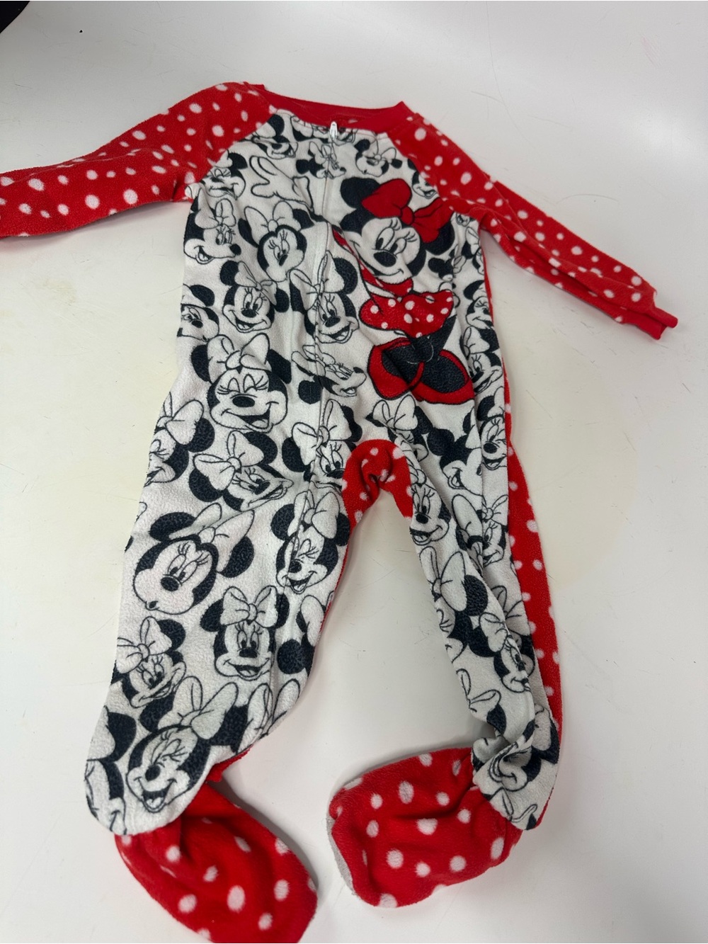 Disney Minnie Mouse Red, White & Black Polka Dot Footed One-Piece